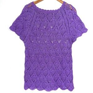 Handmade Crochet Purple Sparkle Pineapple Pattern Short Sleeve Top Size Medium